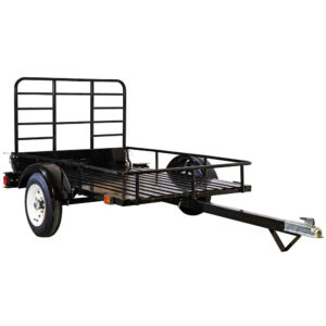 4 ft x 6 ft Single Axle Open Rail Utility Trailer, Black Steel